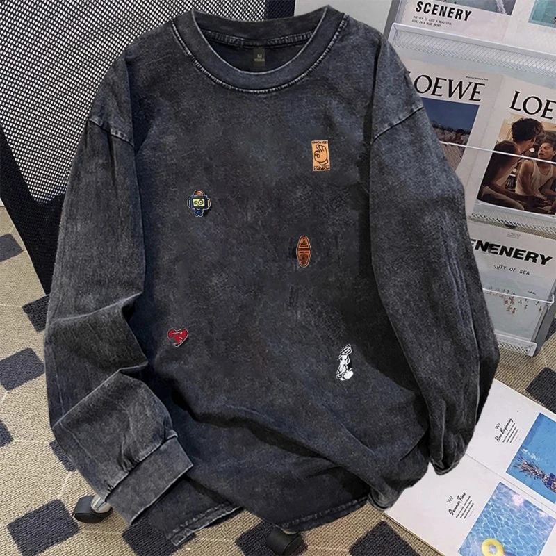 

Printing Youth Pullovers Top Men's New Long Sleeve Loose Street Casual T Shirts Fashion Korean Lazy Style Men's Clothing