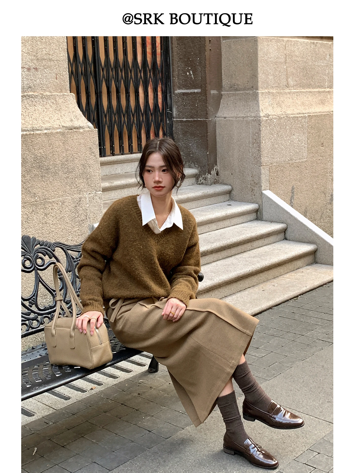 

SRK Women's High Waist A-Line Skirt Wool Blend Fce Lined Mid-Length Warm Commute Sle Casual Travel Friendly