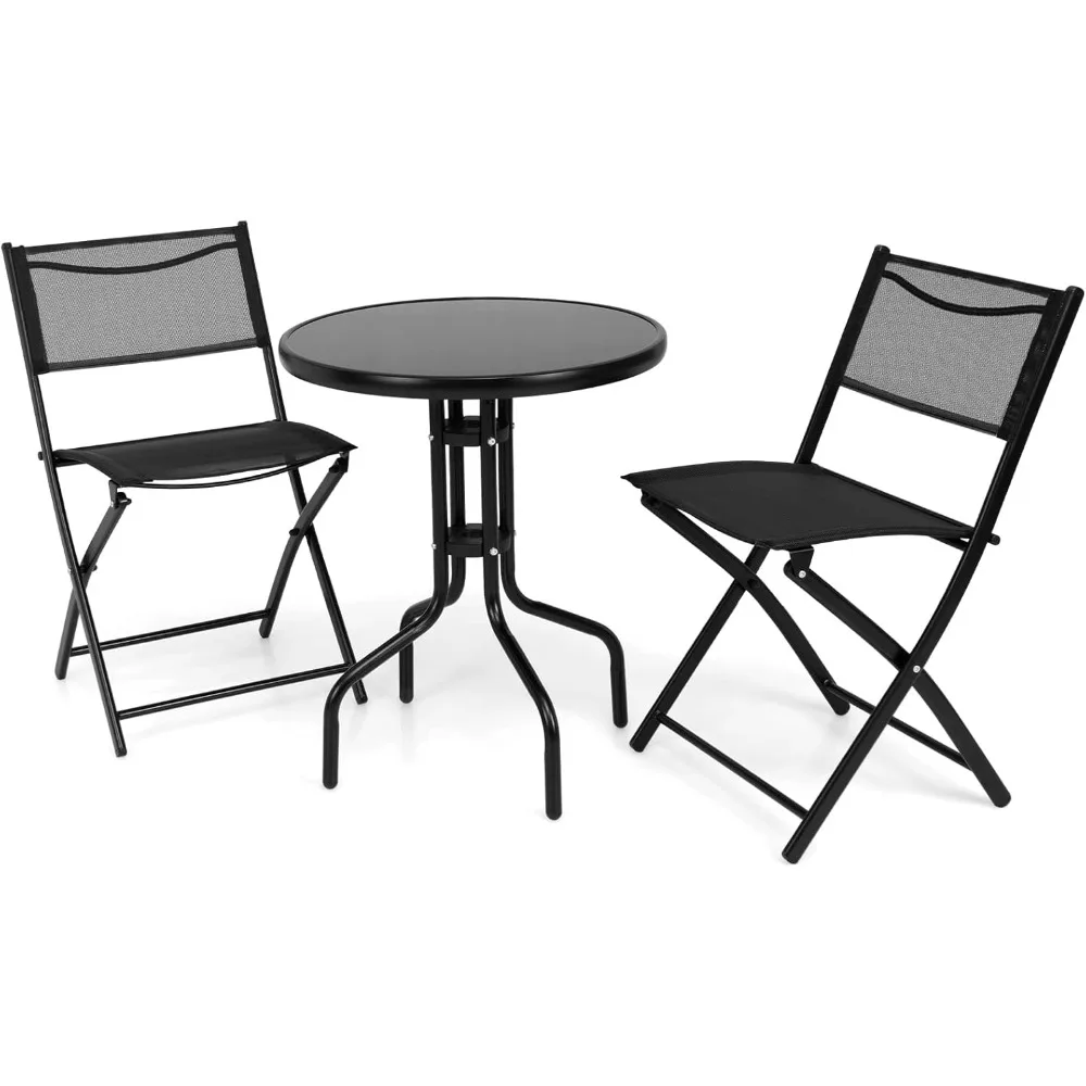 

3-Piece Bistro Set for Outdoor Yard Garden Park, Round Table with 2 Folding Chairs Patio Furniture Set (Classic Black)