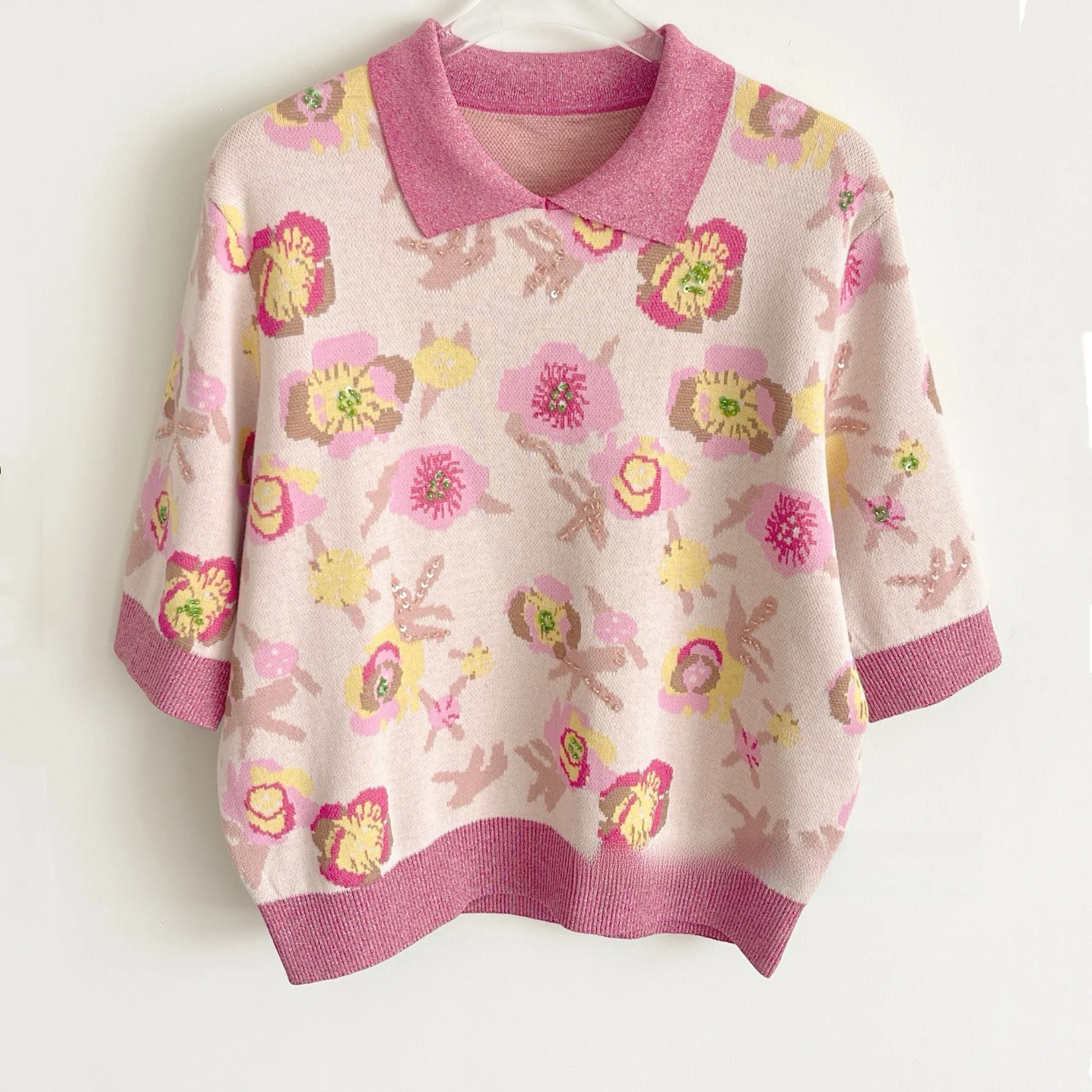 

Lemon Cheese ort Sve Knitted Ne Glitter Flower Pattern Versatile Ele Sle Women's Autumn Top Faion Trend
