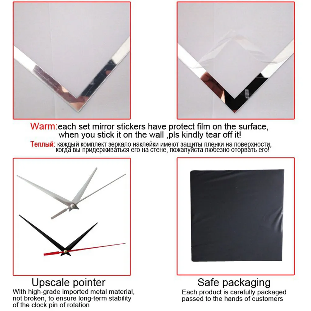 Non-Ticking Mirror Wall Clock Sticker Self-Adhesive Decorative Clock Decal Water Resistant for Living Room Bedroom Office Cafe