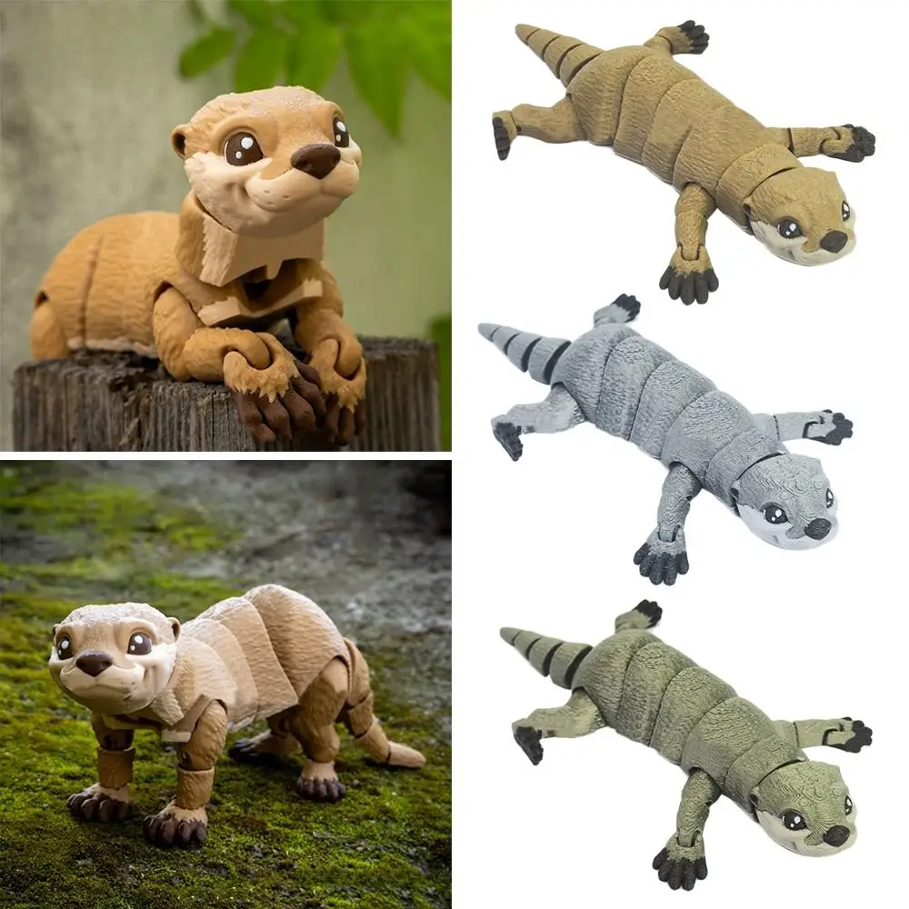 New High Quality PLA Otter Model  3D Printed Solid Color Mini Otter Multi-jointed Movable Otter Action Figurine Desktop