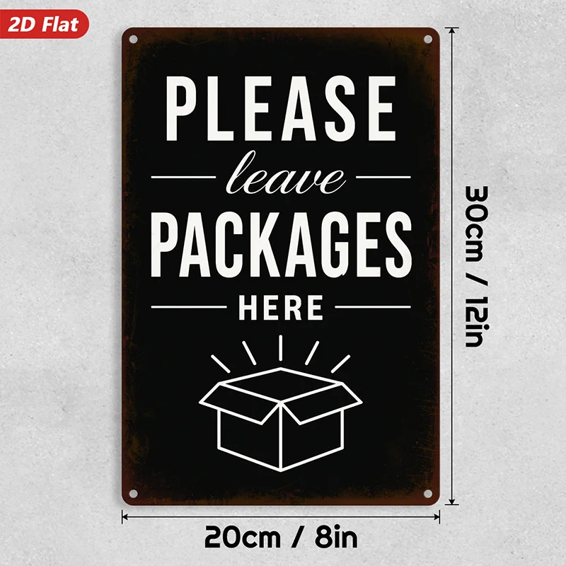 2D Flat, 1pc Rustic Package Notice Metal Sign Wall Art, Please Leave Packages Here, Open Box Illustration,