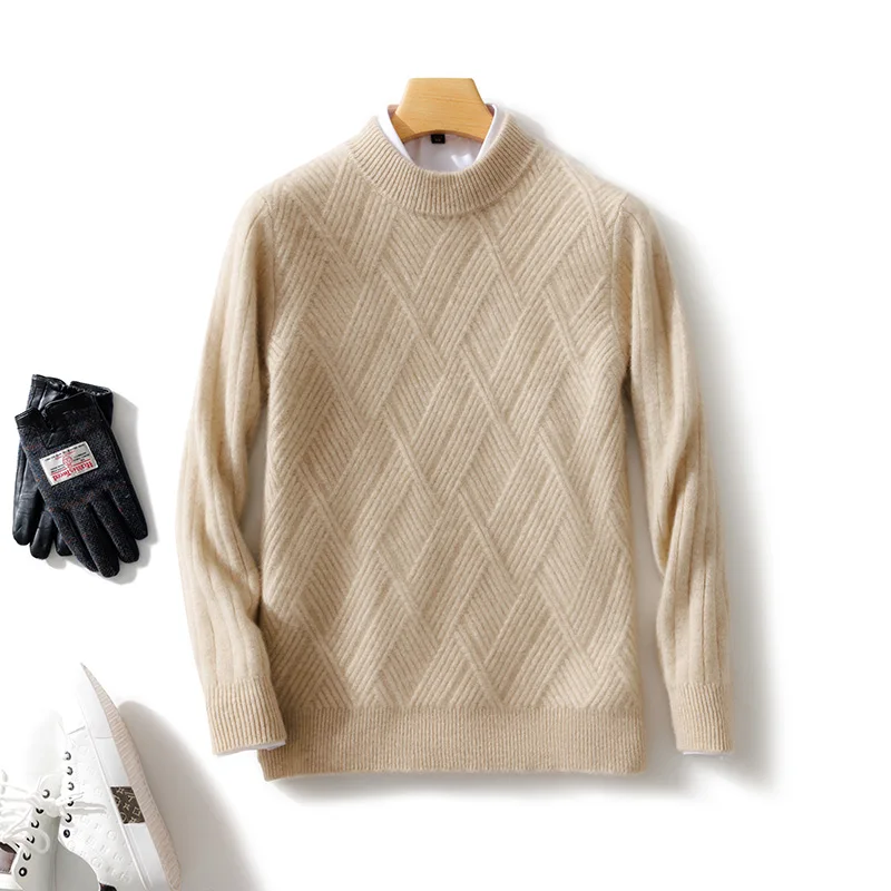 New Men\'s O-neck Diagonal Stripe Pullover 100% Pure Cashmere Wool Soft Sweater Autumn Winter Casual Thick Basis Large Size Top