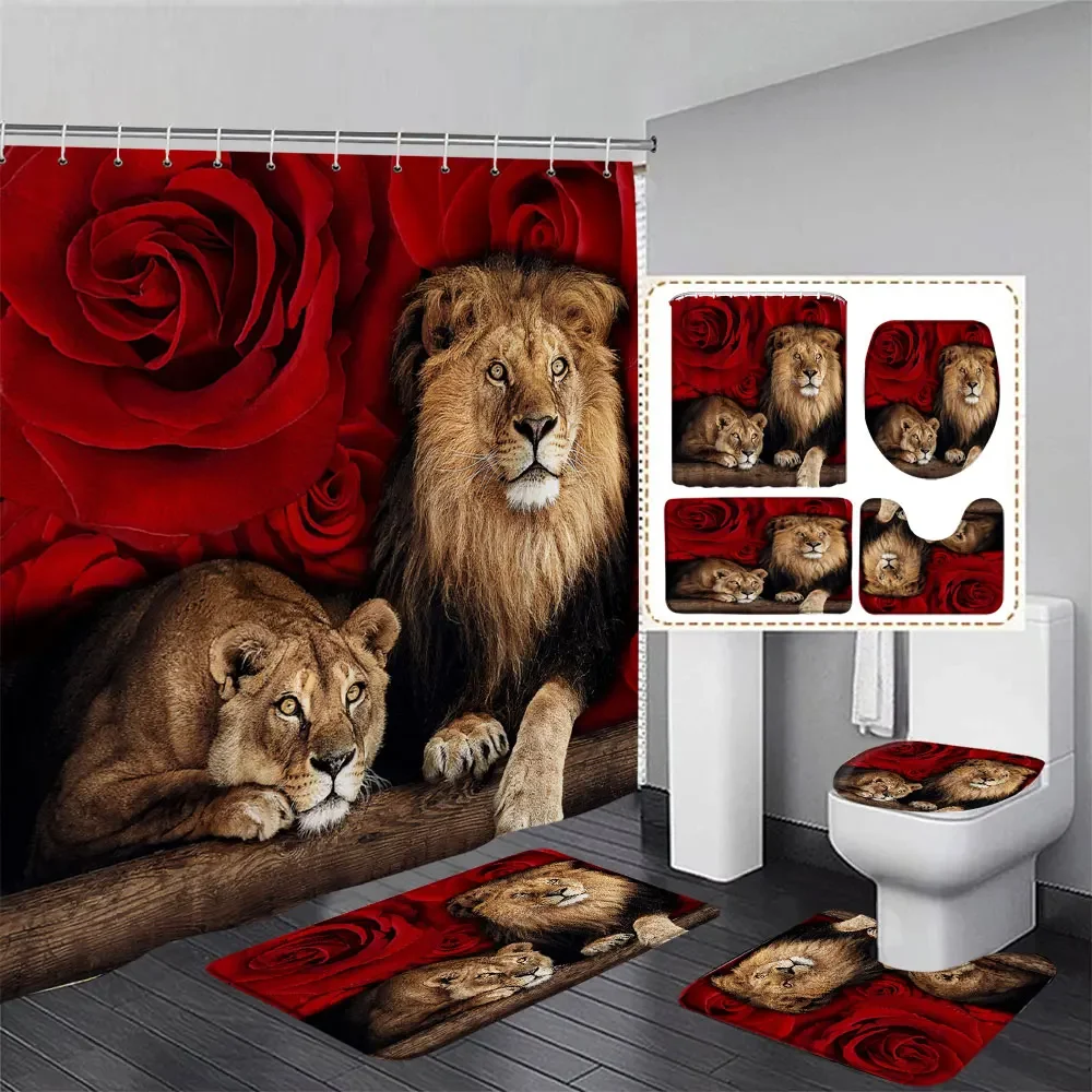 Moon Leopard Cheetah Shower Curtain Sets Bathroom Decor Sets Bathroom Curtains Toilet Mat Lid Rug Accessories Animal Print 4pcs