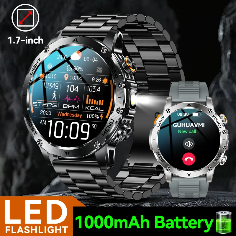 

2025 New Man Smart Watch 1000mAh Long Standby Outdoor Smartwatch Adult LED Flashlight 3ATM Waterproof Sport BT Call Smartwatches