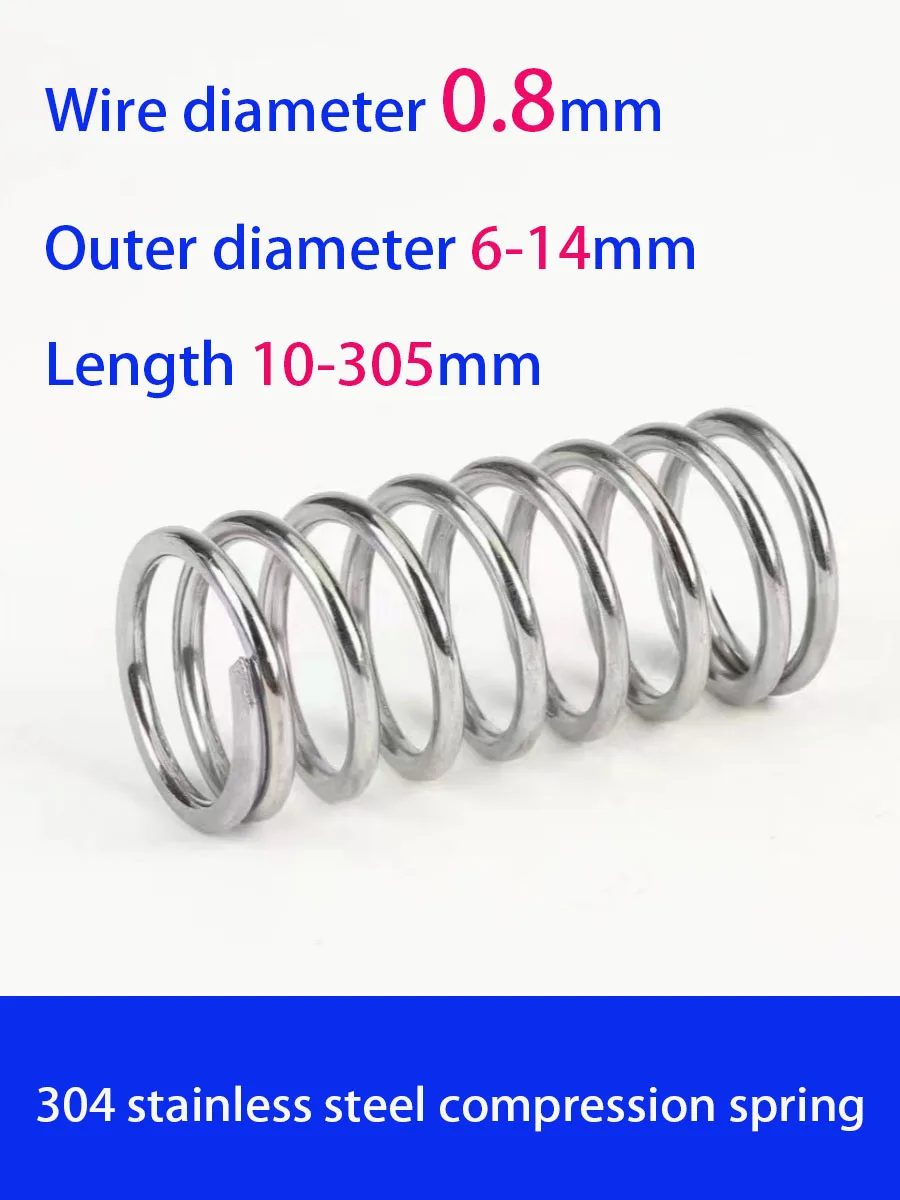 0.8mm Wire Diameter 304 Stainless Steel Compression Spring Outer Diameter 6-14mm Length 10-305mm Shock-absorbing Return Spring