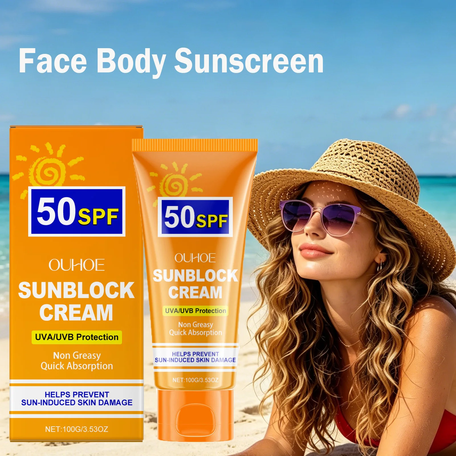 Face Body Sunscreen Non-Greasy Centella Asiatica Hydrating UV Shield Sunscreen Soothing Protection Sunblocking Cream Lightweight