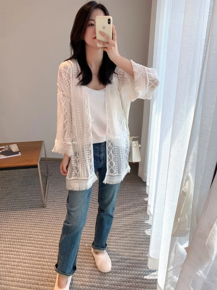 

High-End Silk Lightweight Summer Sun Protection Loose Women's awl Jaet Thin Model Ele Sle Long Sve