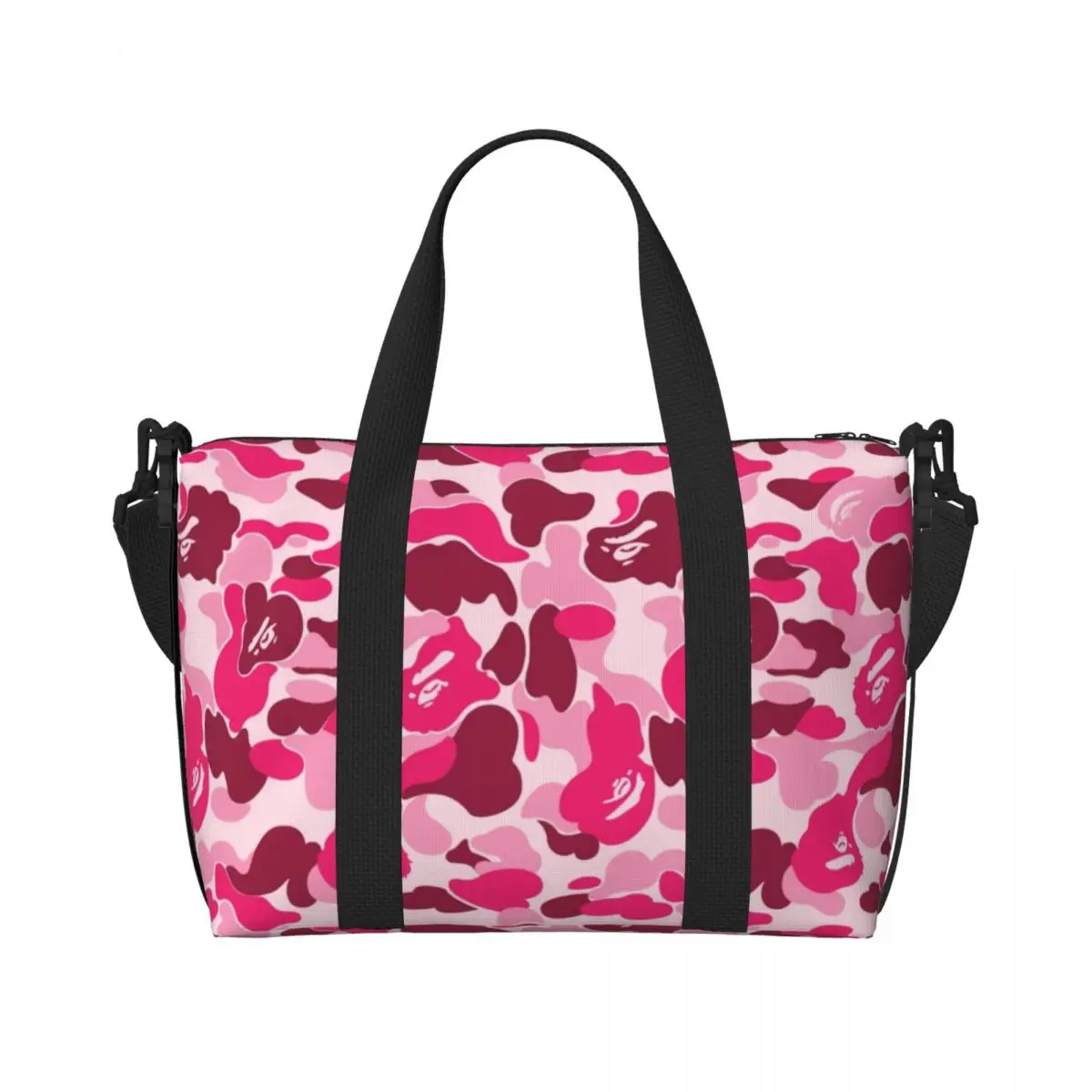 Custom Pink Camouflage Camo Tote Bag Women Large Capacity Gym Beach Shoulder Travel Bag