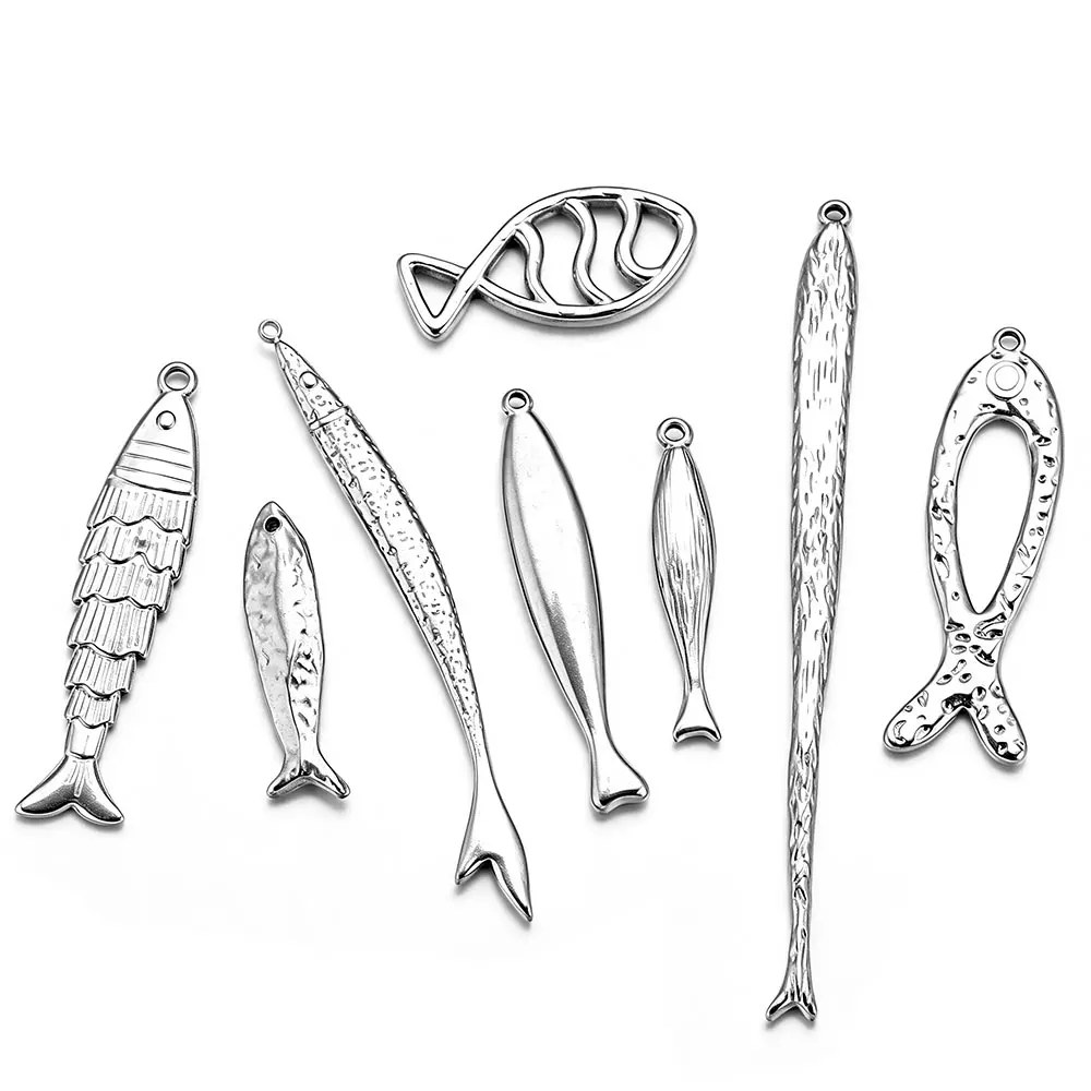 5Pcs Stainless Steel Sardine Fish Charms Ocean Long Fish Pendant 18K Gold DIY Earrings Necklace Jewelry Making Beach Accessories - view 4