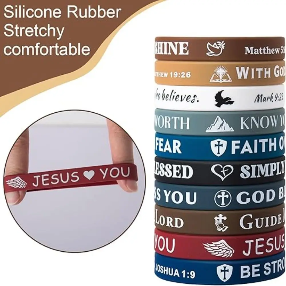 10PCS Colorful Inspirational Bible Verse Bracelets Rubber Wearable Christian Daily Bible Verse Bracelet Random Style Silicone