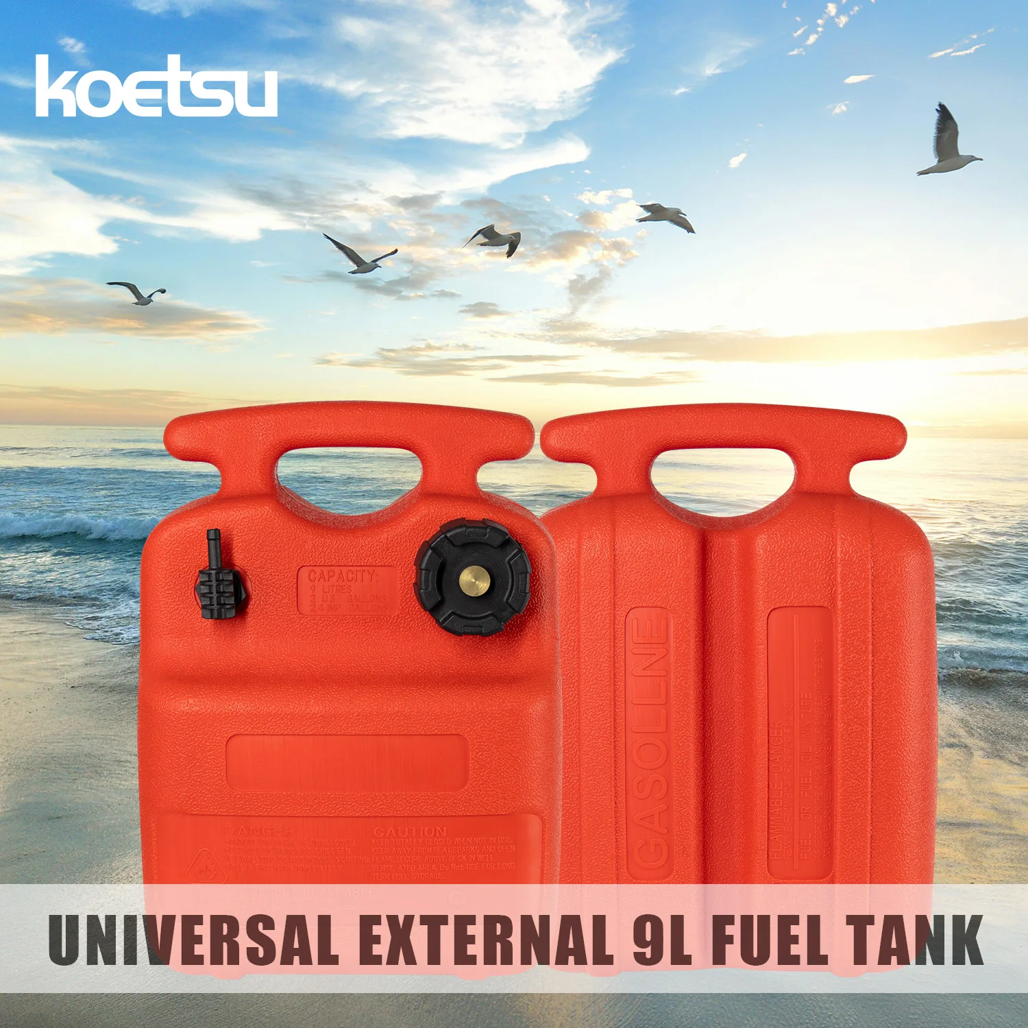 KOETSU Universal External 9-Liter Fuel Tank Suitable for Yamaha Outboard Motors, Universal Connector Fuel Tank And Fuel Line.