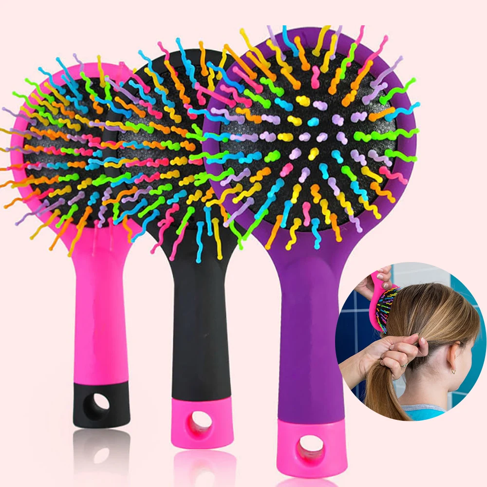 Rainbow Air Volume Paddle Hair Comb Brush with Makeup Mirror  Detangler Hair Curl Straight Massage Comb Brush Hair Styling Tool