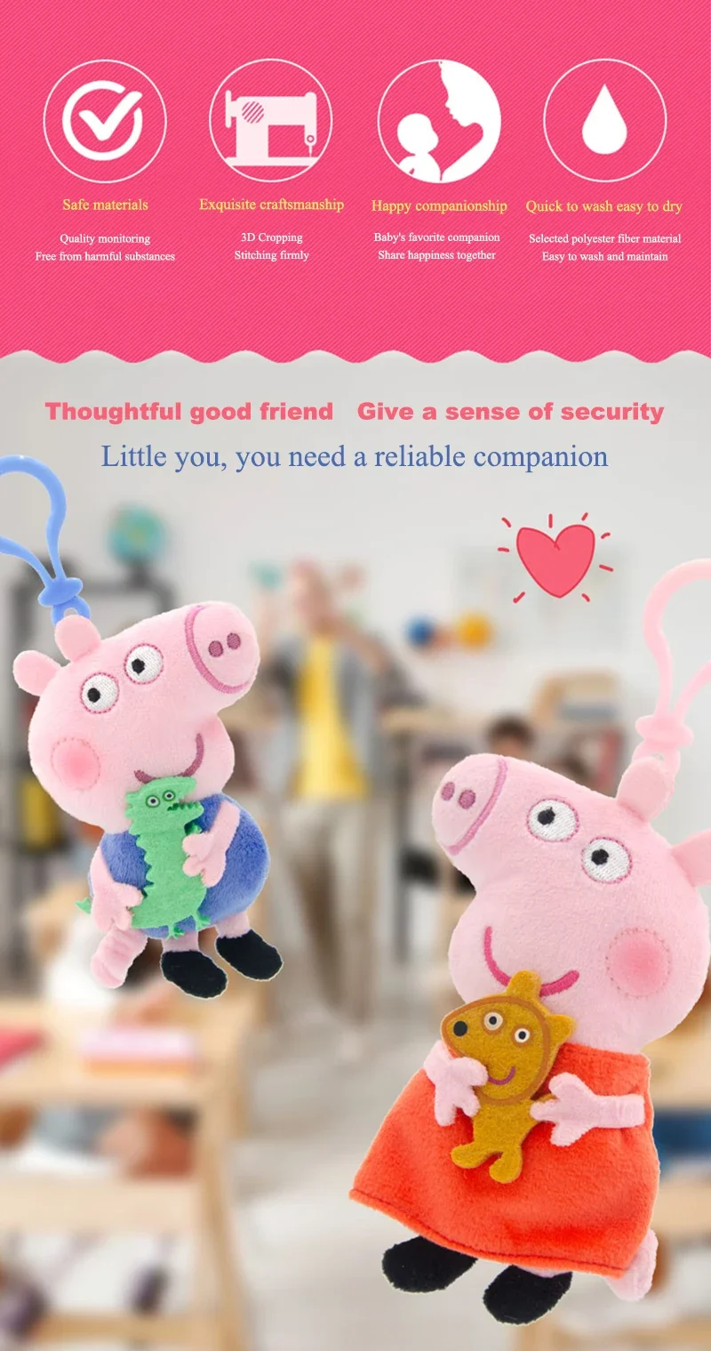 Neue Peppa Pig Original Plüsch Anhänger kinder Spielzeug Kawaii George Cartoon Anime Plüsch Schlüssel Kette Rucksack Anhänger Kinder Spielzeug Geschenke – Detail 2