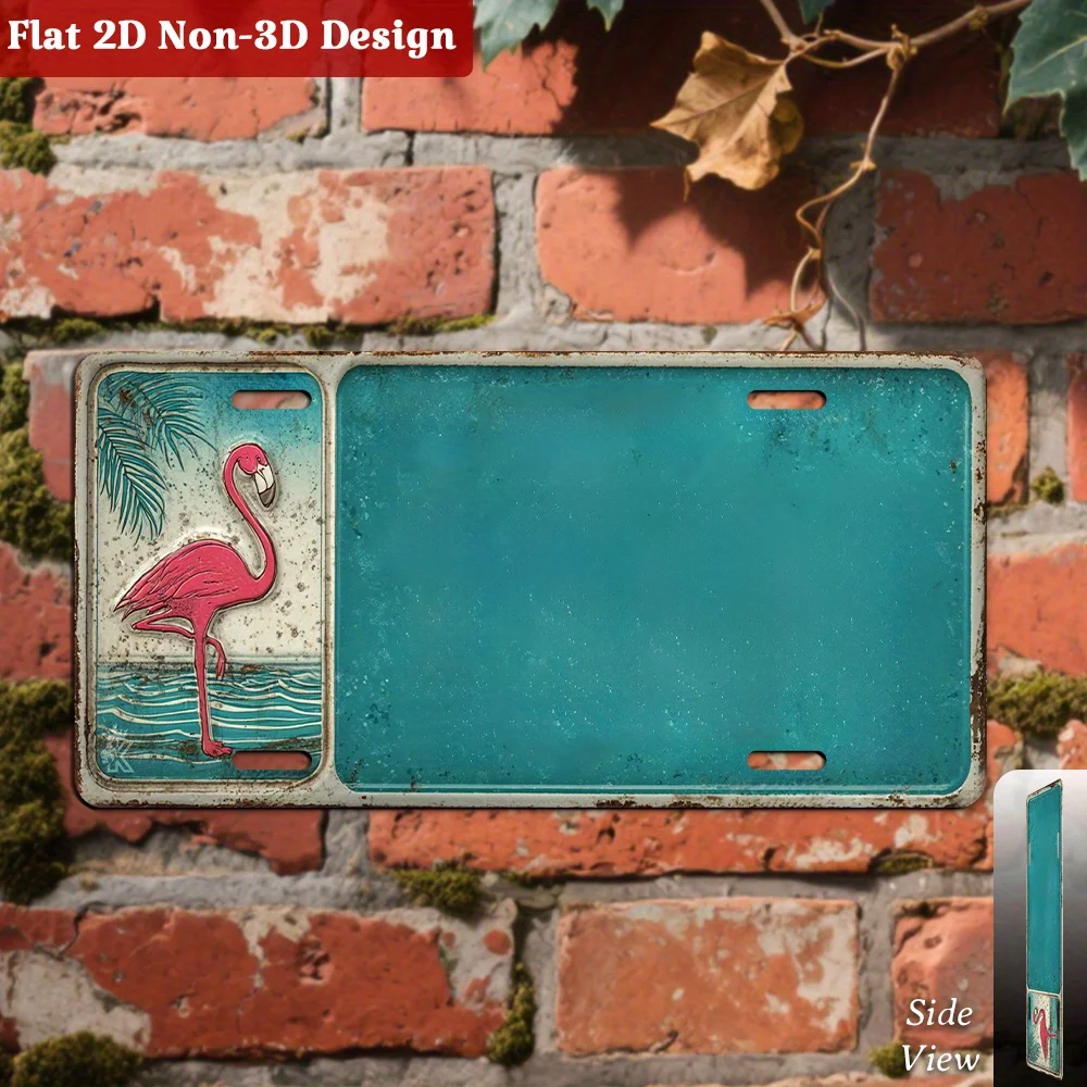 2D Flat, 1pc, Customizable, Pink Horizon  Flamingo Artwork Decorative License Plates, Only for Decoration, Tropical Accent for W