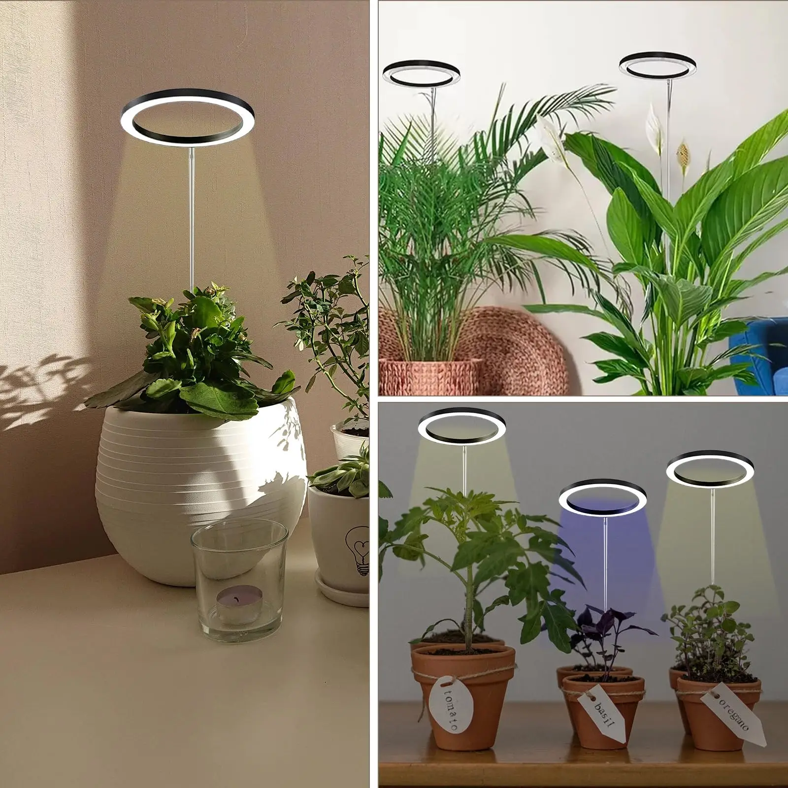 ضوء نمو النبات، ارتفاع قابل للتعديل مع مؤقت تشغيل/إيقاف تلقائي 3H/9H/12H، سطوع 10 عاكس للضوء، مثالي لإضاءة النباتات المكتبية المنزلية