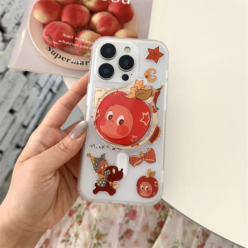 

Kawaii Cartoon Star Magnetic Phone Case For iPhone 16 Pro 14 13 15 Pro Max Cover with Magsafe Stand Holder Shockproof Cute Cases