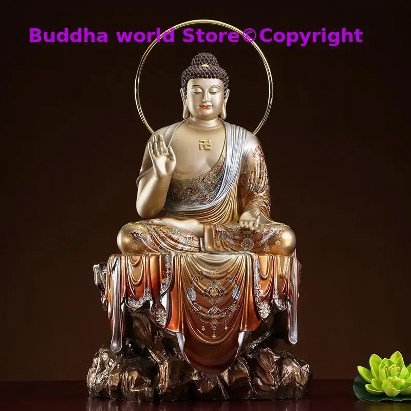 48CM large Buddhism TOP figure COLOR COPPER FO ZU Shakyamuni buddha Asia Royal Shrine Protection Prosperity FENG SHUI God statue