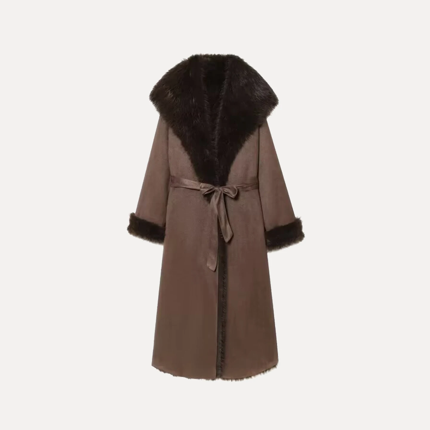 Cappotto con cintura effetto pelliccia artificiale Faionable Capispalla lungo Sve Lunghezza lunga Altro materiale 00% Autunno Nuovo abbigliamento da donna