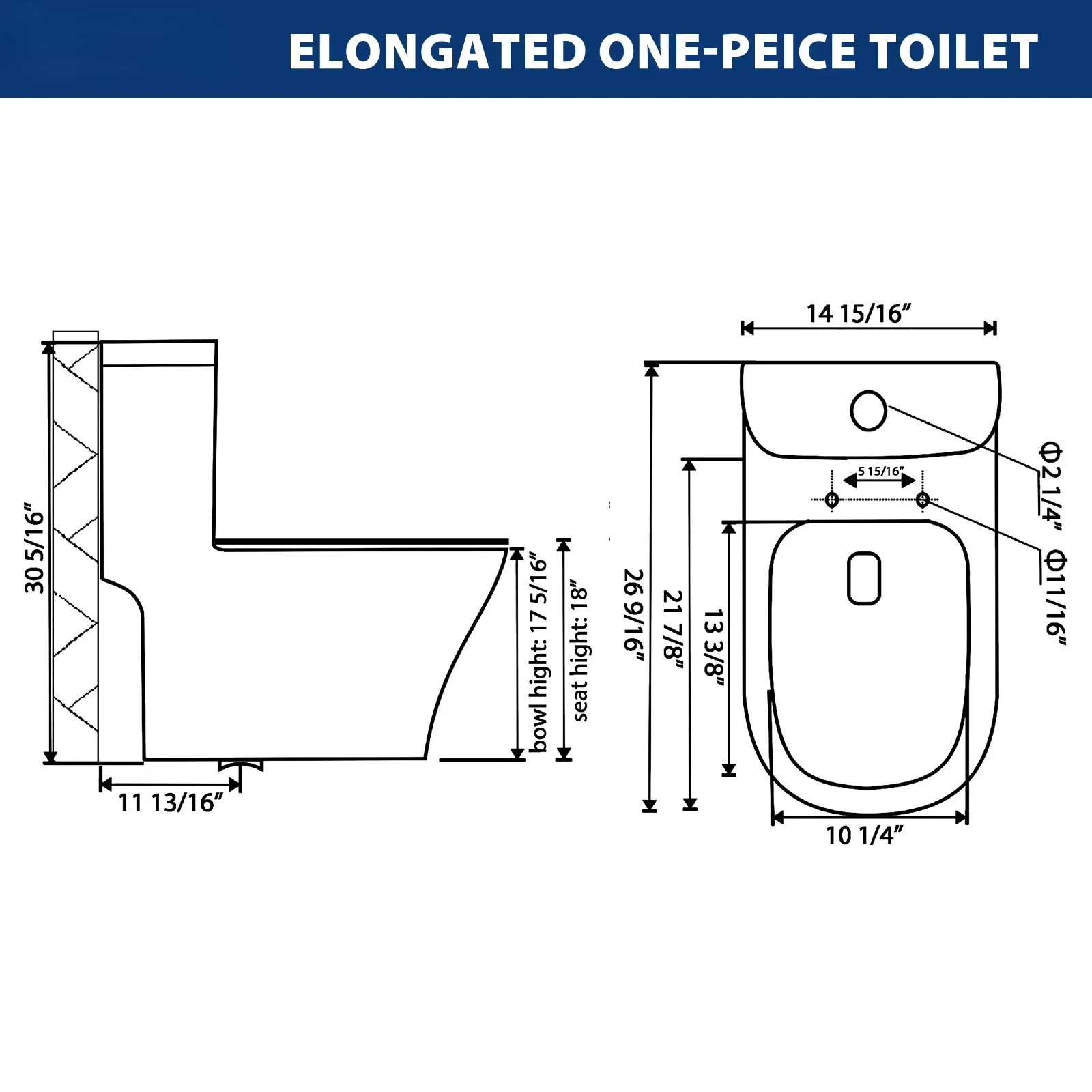 US STOCK  Soft Closing Seat Concealed Tank Elongated Bowl Floor Mounted Installation Ceramic One-Piece Dual Flush Toilet