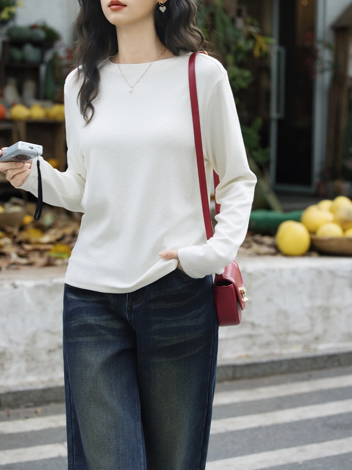 

Мягкая, приятная к телу футболка с длинным рукавом на флисовой подкладке абрикосового цвета для женщин, корейский базовый топ для повседневной носки