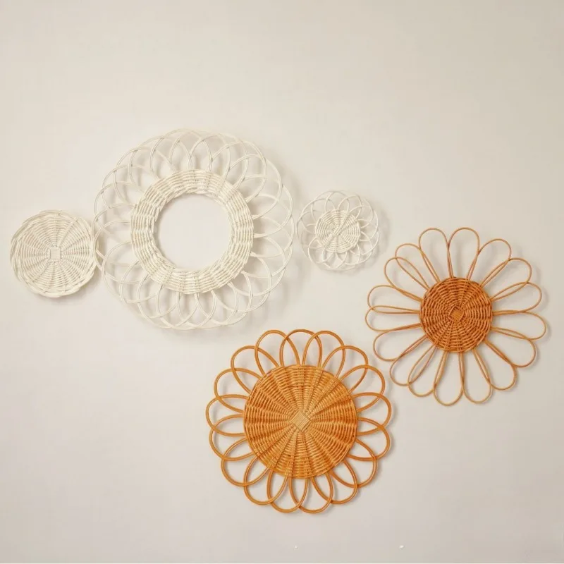 Nordic Bohemian Rattan Round Wall Hanging Handwoven Macrame Wall Decor for Living Room Bedroom Boho Home Decoration Lightweight