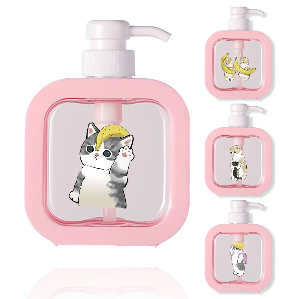 

500 мл бутылка для лосьона с насосом большой емкости, съемный контейнер для дезинфицирующего средства для рук, герметичный дозатор мыла с кошачьим узором