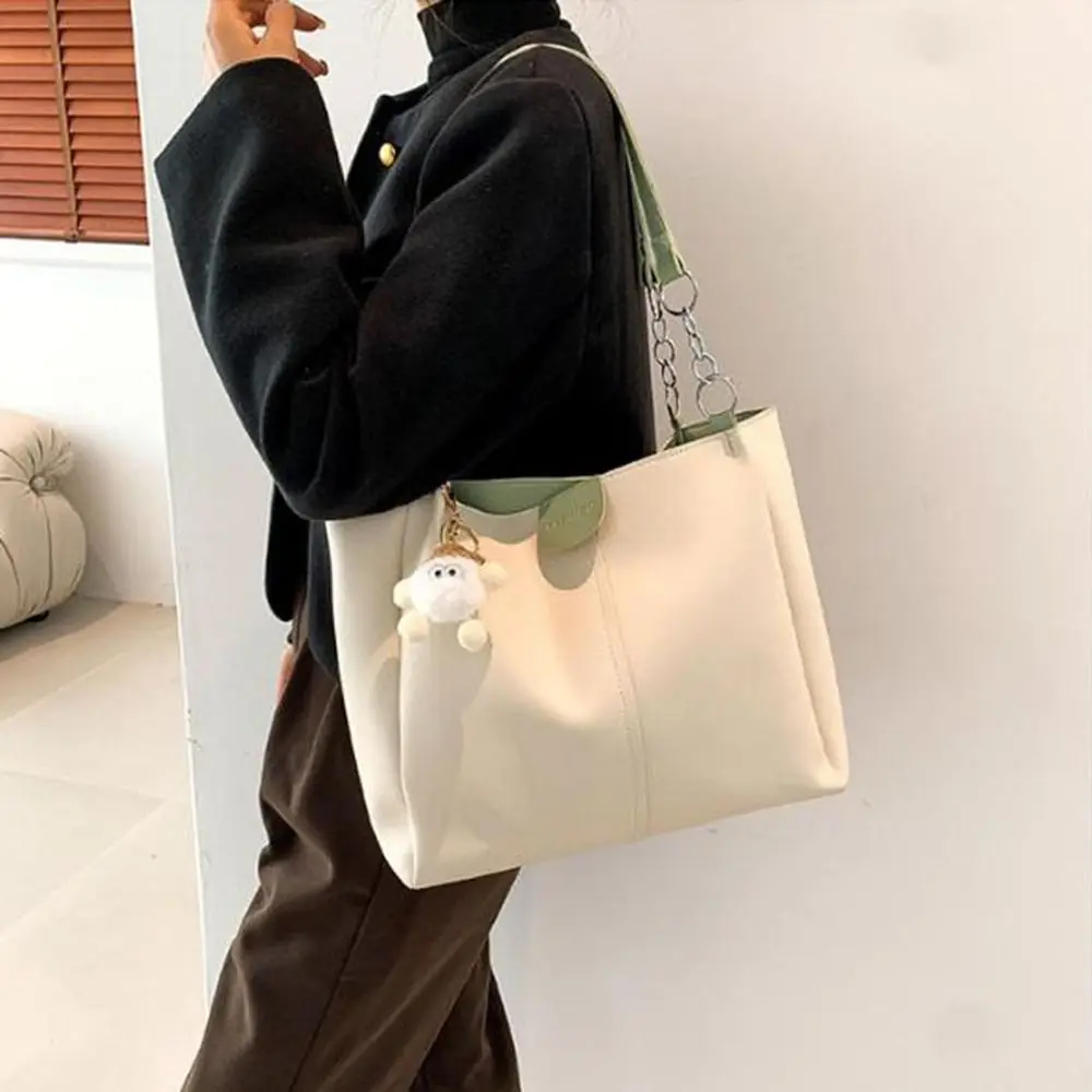 

Fashion PU Women Shoulder Bag Alloy Chain Solid Color Commuting Tote Bag Anti-splash Water Large Capacity Handbag for Office