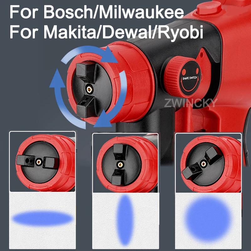 800ML Cordless Electric Spray Gun for Makita/Dewal/Bosch/Milwaukee/Ryobi 18V 20V Battery with 3 Spray Patterns Paint Sprayer