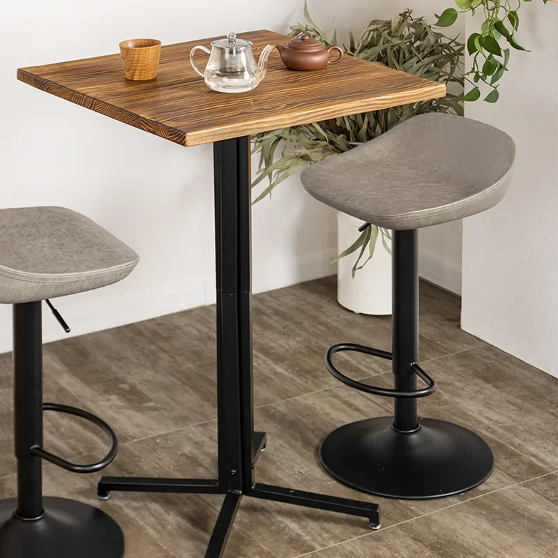 

Square solid pine bar table Nordic milk tea shop Dessert restaurant Leisure wrought iron high table