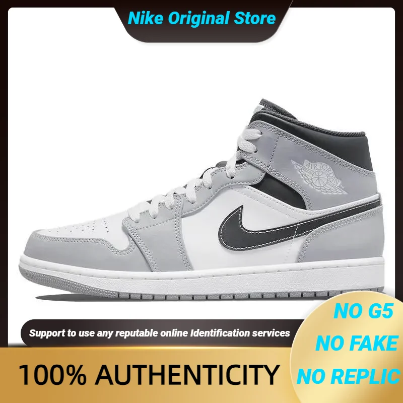 

Nike Air Jordan 1 Mid 'light Smoke Grey' Sneakers Shoes 554724-078 With Original Box