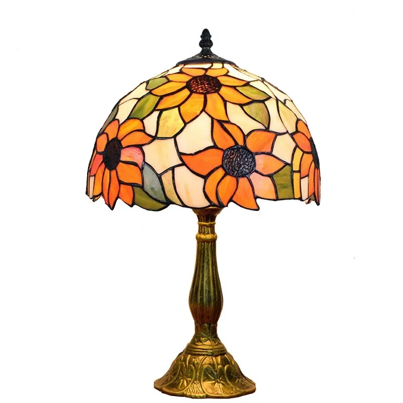 

American pastoral, sunflower bedroom bedside table lamp, European retro glazed lamp diameter 30CM