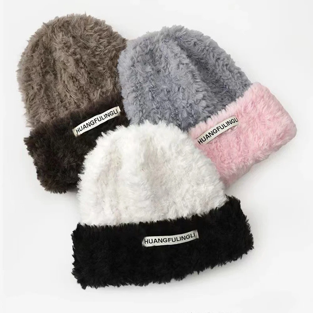 Fashion Soft Rabbit Fur Y2k Beanies Women Warm Fluffy Angola Winter Knitted Hat Female Plush Windproof Bonnet Skullies Cap