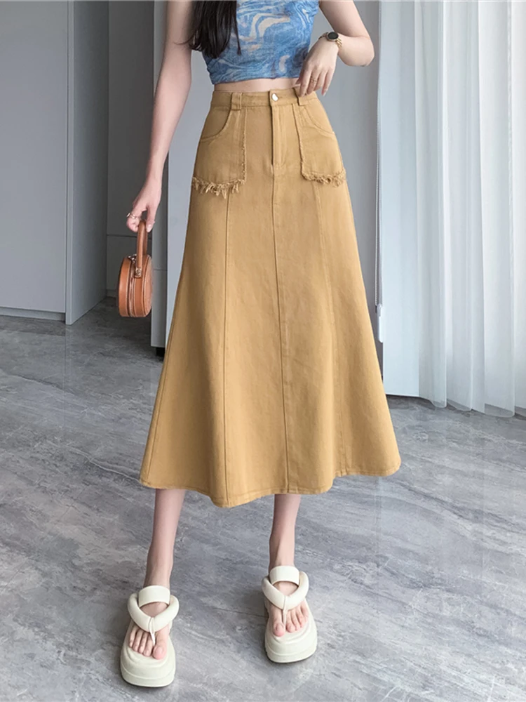

Retro High Waist Denim f Skirt Women's Summer 2025 New Pear ape Slimming mid Length a Line Fi Tail Skirt Korean Sle