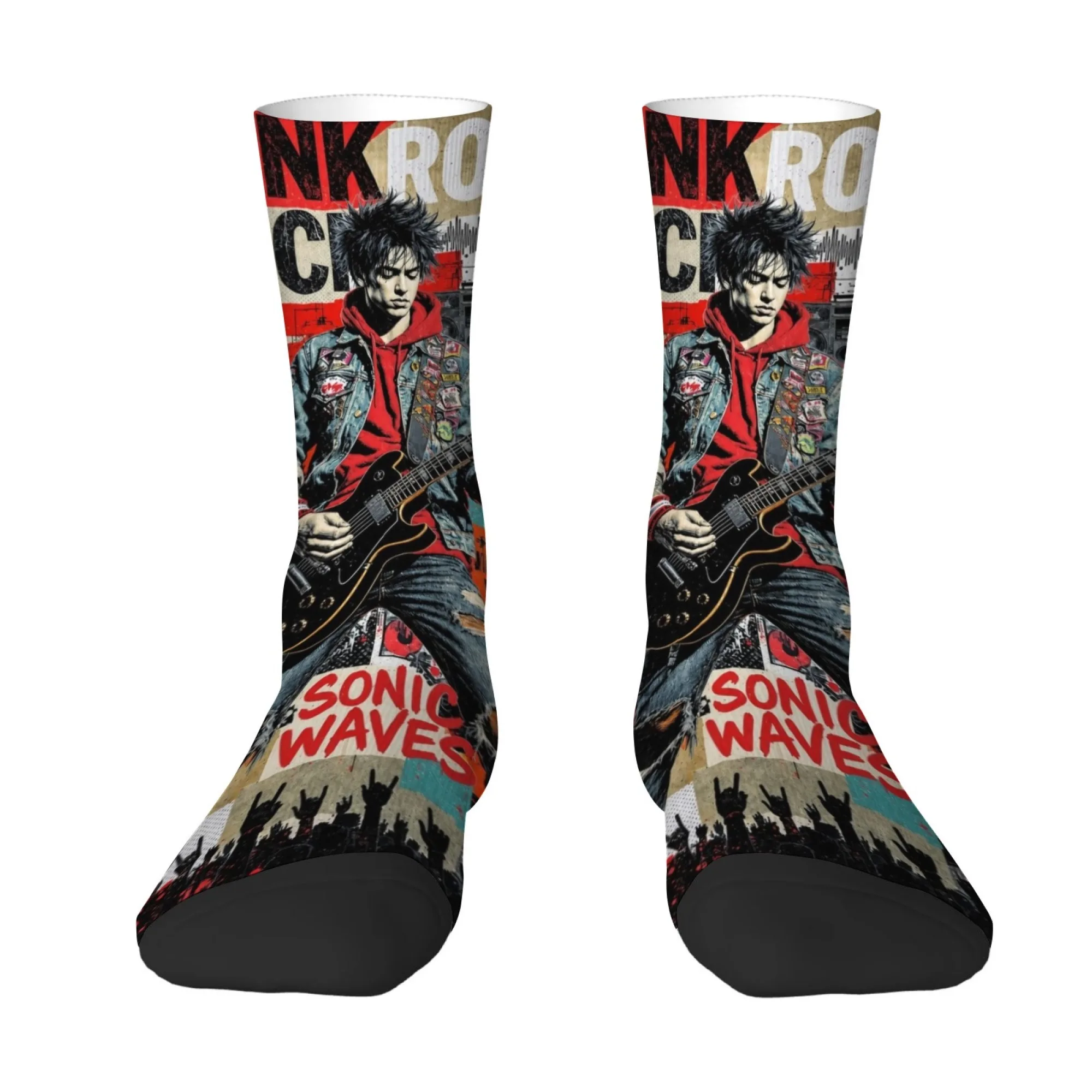 

Punk Rock Guitar Boy Printed Men's Socks Skin-friendly and Breathable Socks Street Rebellious and Happy Party Hip-hop Socks