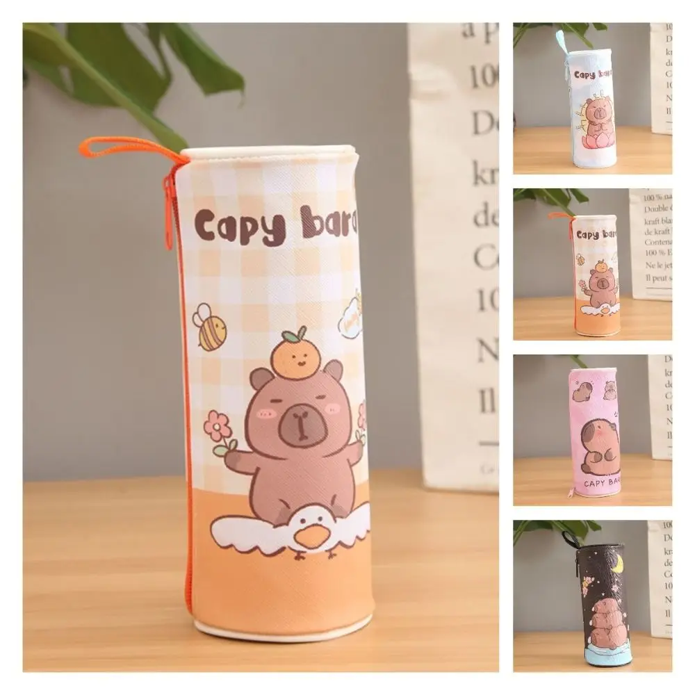 

Storage Bag Kawaii Capybara Pencil Bag PU Waterproof Aesthetic Cute Pencil Case Zipper Creative Stationery Bag Kids Gift