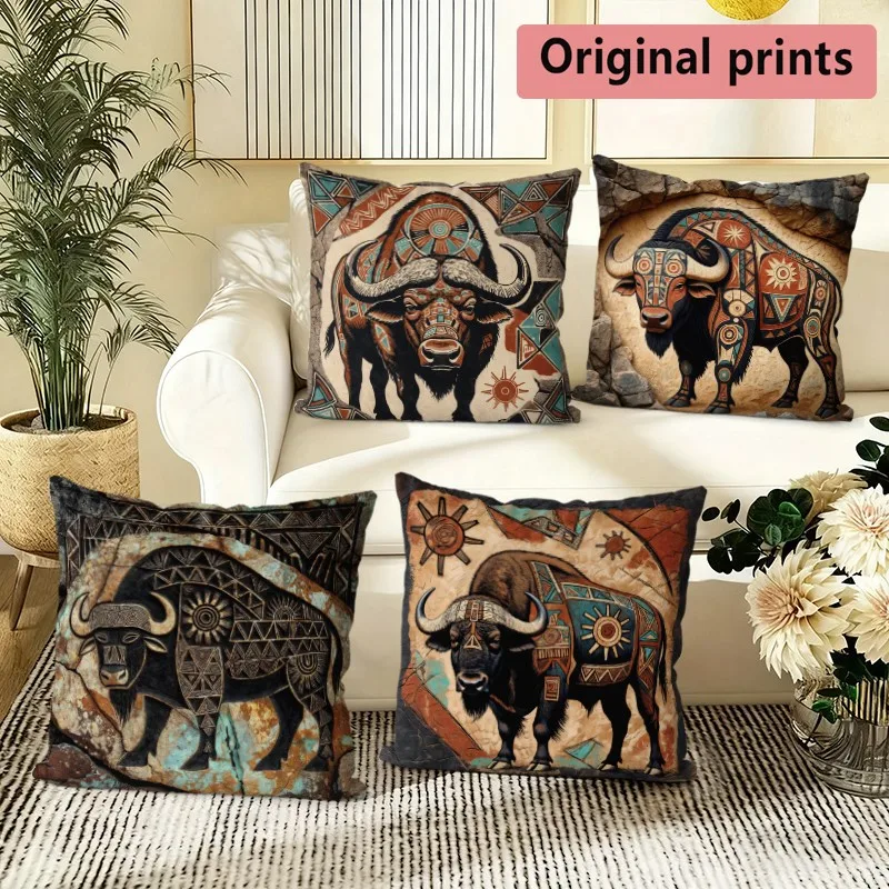 Southwestern Buffalo Tribal Pillow Covers Pattern Cushion Cover Suitable for Sofa Bedroom Car Pillow Cover