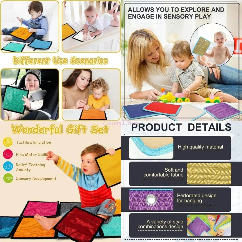 

Y1UB 16PCS Складная детская сенсорная активность Мат текстурированная деталь для тактильной стимуляции