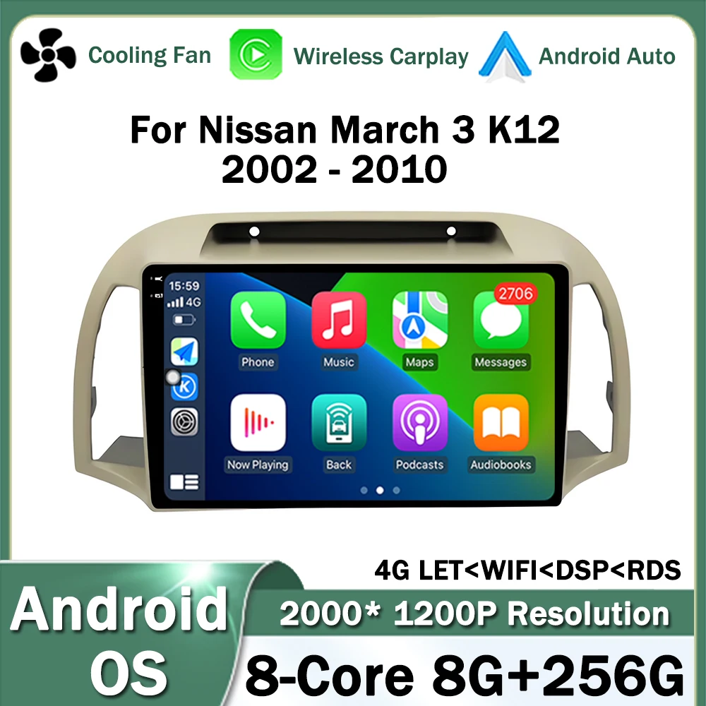 

9 inch Android OS for Nissan March 3 K12 2002 - 2010 Car Radio Multimedia Video Stereo Player Wireless CarPlay GPS Navigation
