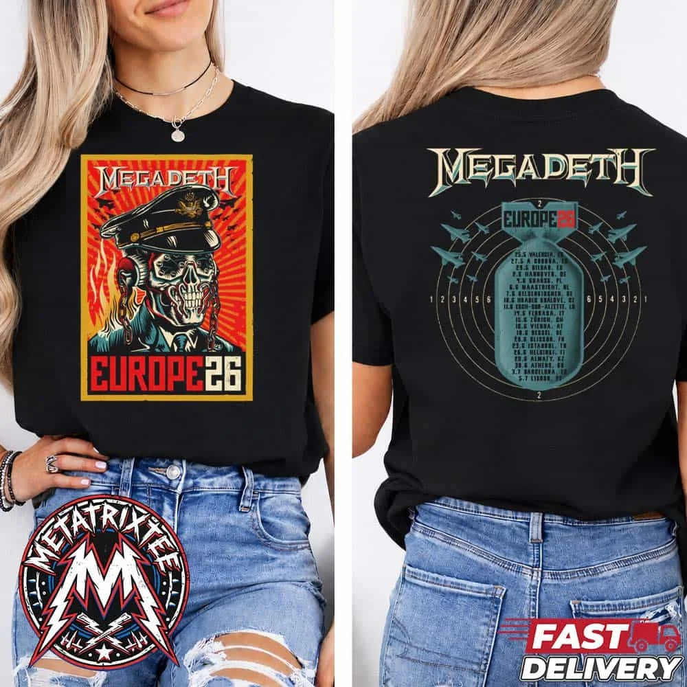 2026 Megadeth Double Sided T-shirt Short Sleeved Skeleton Warrior Pattern Thrace Metal Band Concert Fan T-shirt