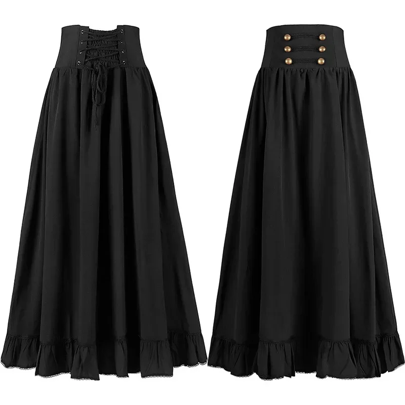 Mid-century Vintage Gothic Lace-up Ruffled A-line Skirt