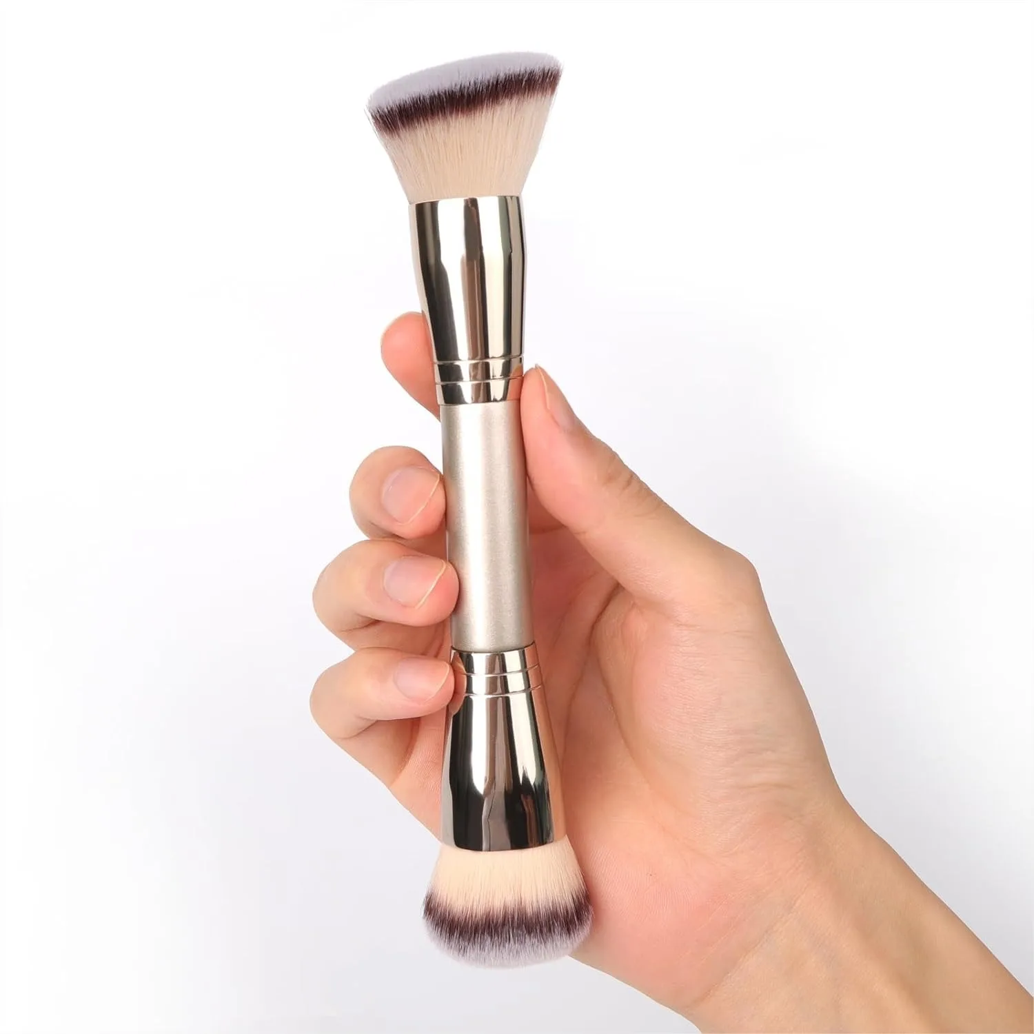 Brocha de Maquillaje de Doble Punta, Redonda y Angulada de Calidad Profesional para una Mezcla Impecable de Líquidos, Polvos y Cremas