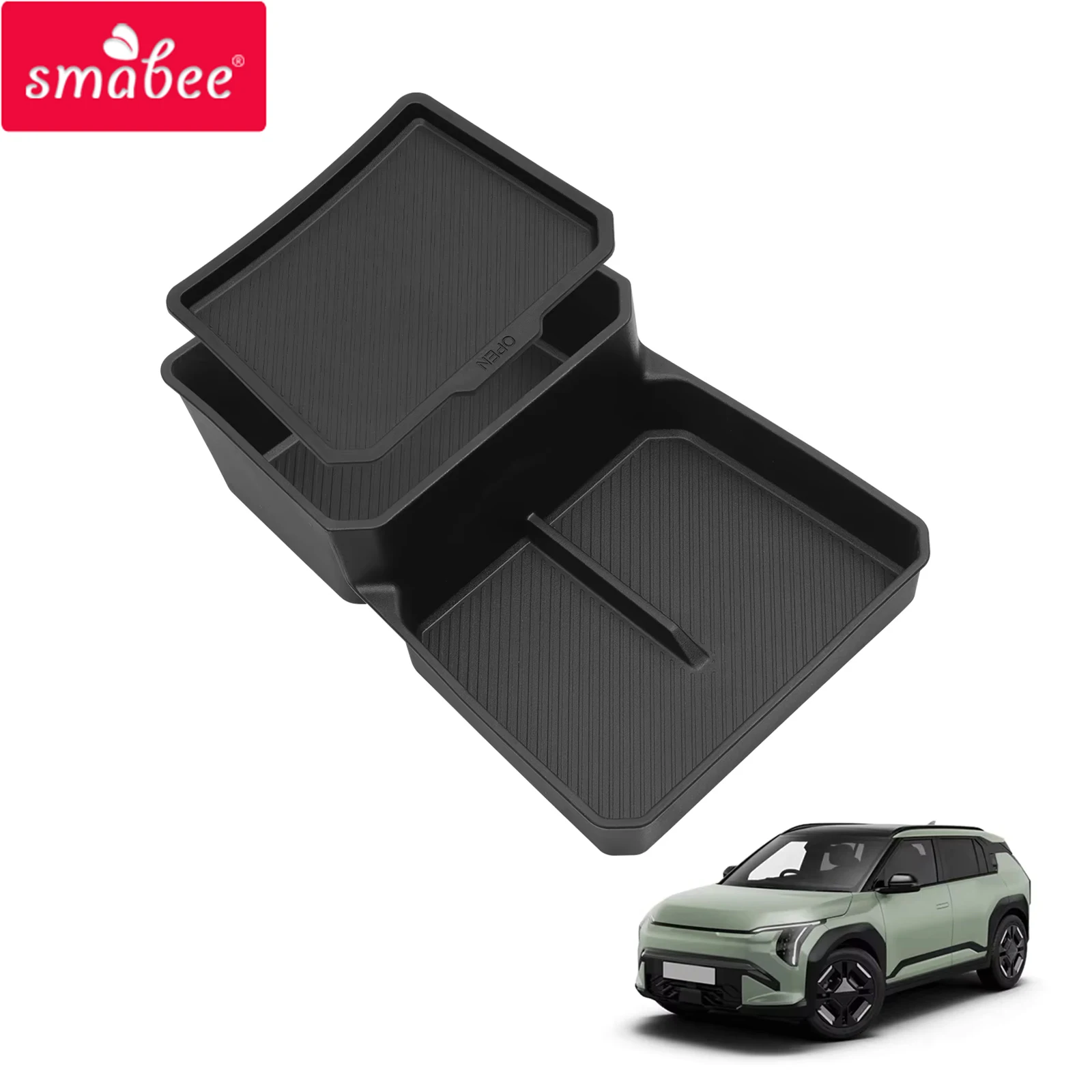 Smabee para Kia EV3 EV4 2024-2026: Caixa Organizadora Central Inferior para Console, Acessório Interno Automotivo Preto