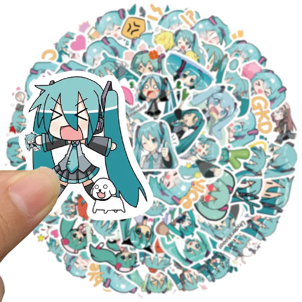 65Pcs Cute Cartoon Hatsune Miku Sticker Waterproof Vinyl for Laptop Guitar Skateboard Luggage Graffiti Sticker Kid Party Gift