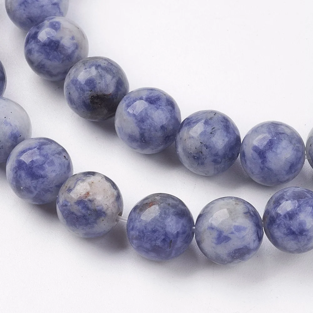 40~104Pcs Natural Blue Spot Jasper Bead Strands Round Loose Spacer Bead DIY Jewelry Making Bracelet Accessories Strand 4/6/8/10m