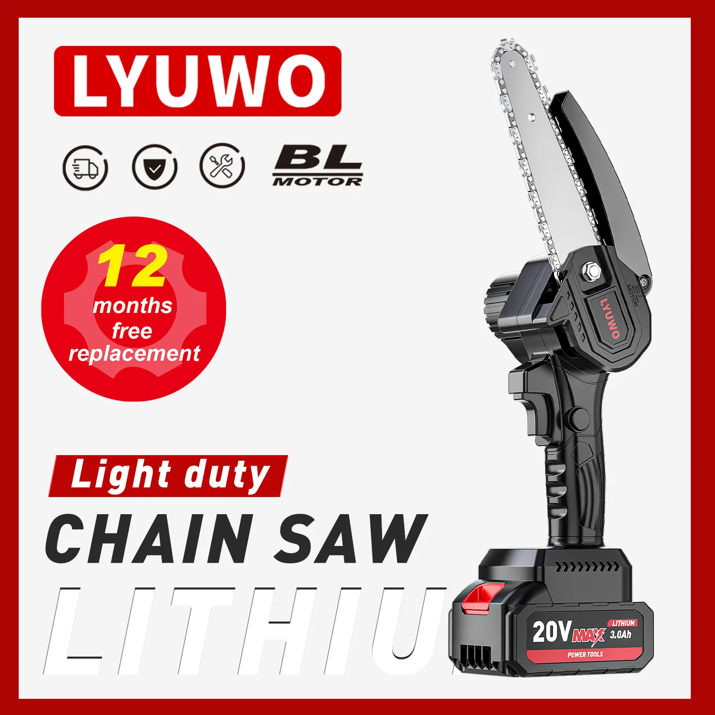 

LYUWOElectric Saw,Household Small Handheld Saw,Rechargeable Lithium Electric Logging Electric Chain Saw,Outdoor Tree Sawing Tool