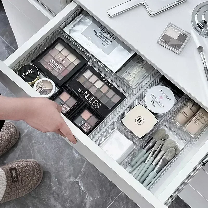 مجموعة منظمات أدراج مكتب غير محدودة من البلاستيك لتخزين الحمام ومنظم المكياج وصناديق تخزين شفافة وأدوات المطبخ