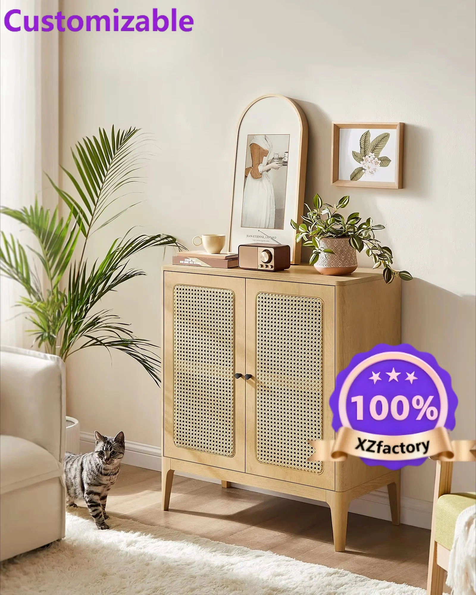 Factory Direct 2026 Top VASAGLE Ripiani Regolabili Boho Cucina Server Consolle Tavolo Credenza in Rattan Armadietto Buffet