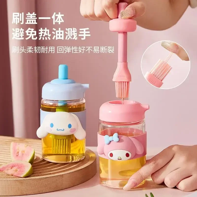 Sanrio My Melody Anime Kawaii Ins Oil Brush Storage Bottle Cute Cinnamoroll Household Glass Kitchen Tableware Gifts for Girls